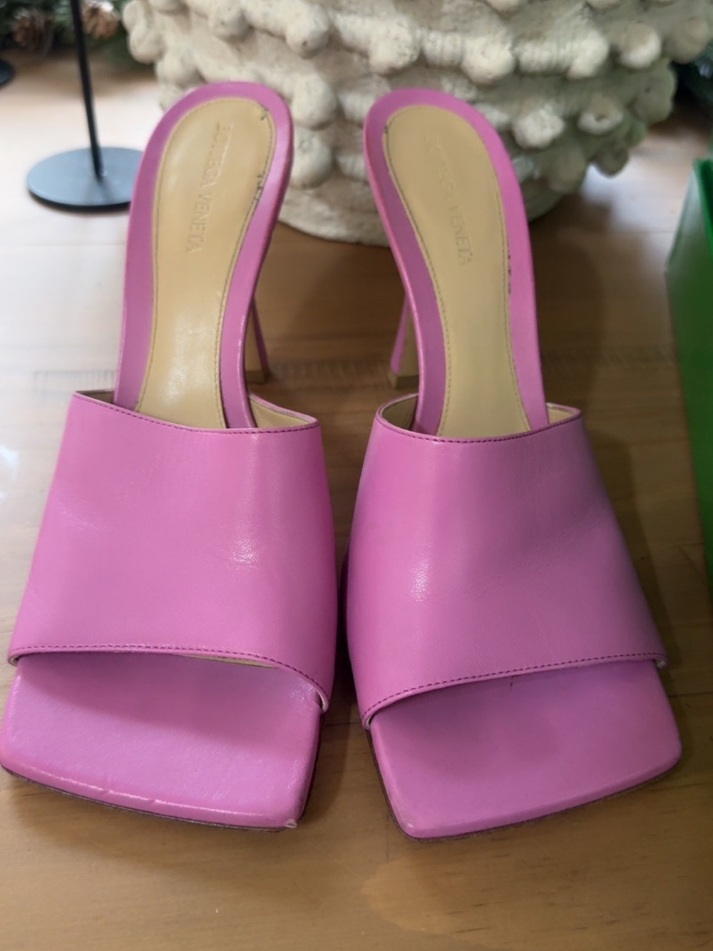 Bottega Veneta Pink Leather Slide Mules